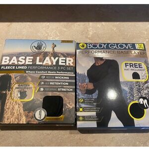 Body Glove Mens 2XL Black Fleece Lined Performance Base Layer‎ 3 Piece Set